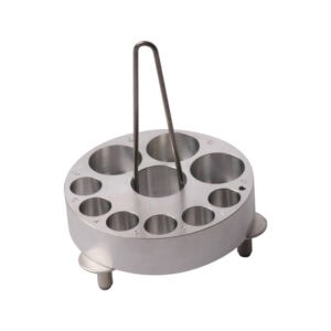 Paslanmaz çelik test tüpü ve 12 yuva, laboratuvar analizleri ve kimya uygulamaları için ideal.