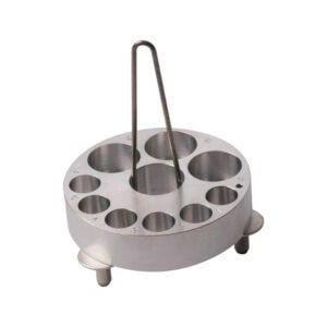 Paslanmaz çelik test tüpü ve 12 yuva, laboratuvar analizleri ve kimya uygulamaları için ideal.